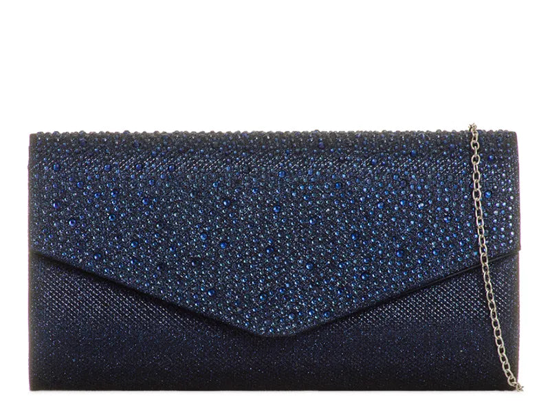 Navy Glitter & Diamante Clutch Bag