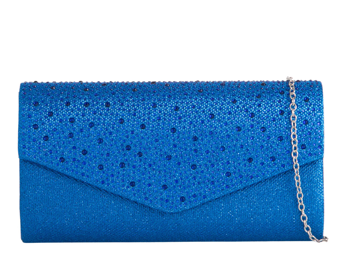 Royal Blue Glitter & Diamante Clutch Bag