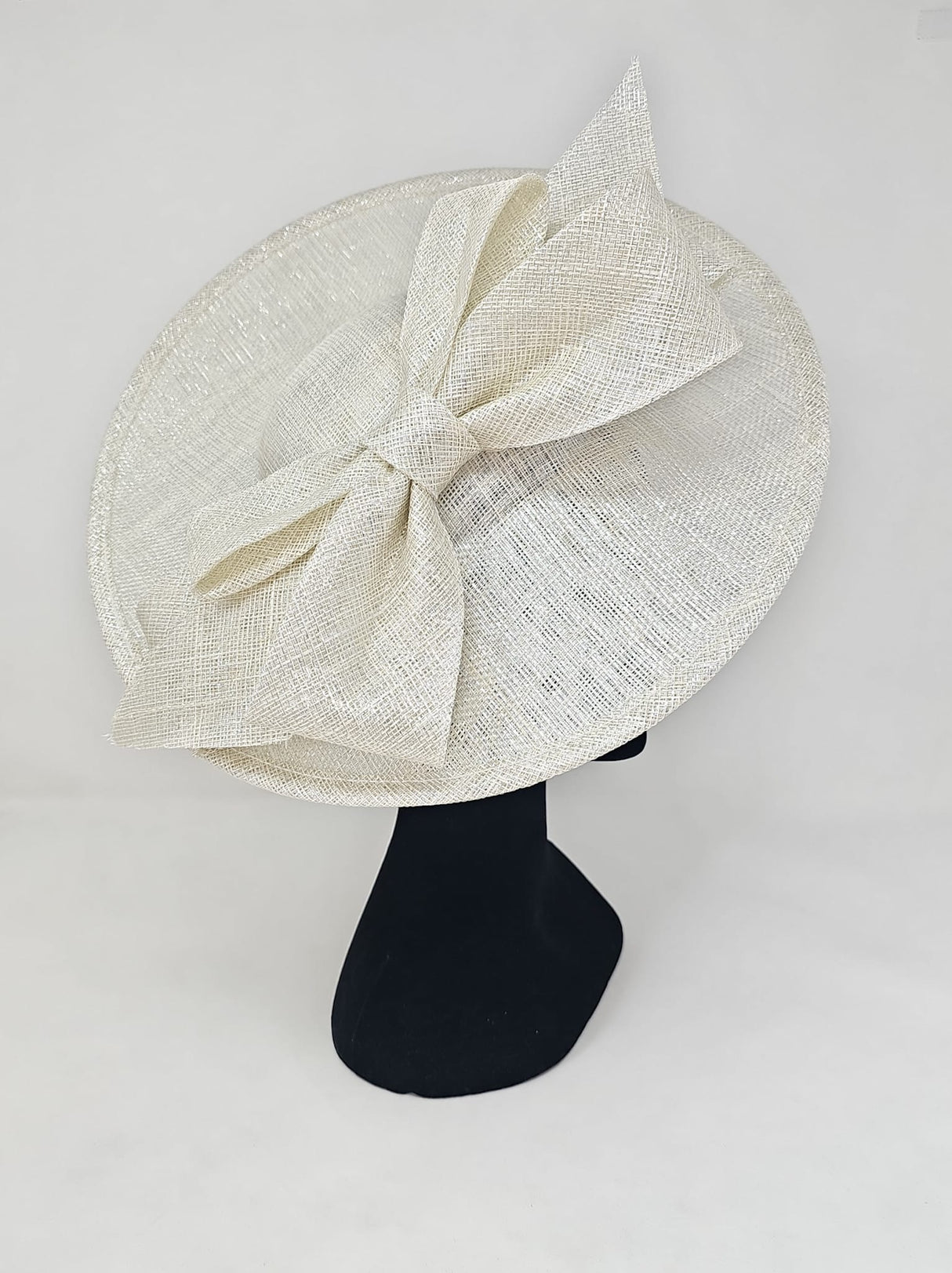 Ivory Silver Bow Adorned Large Disc Fascinator