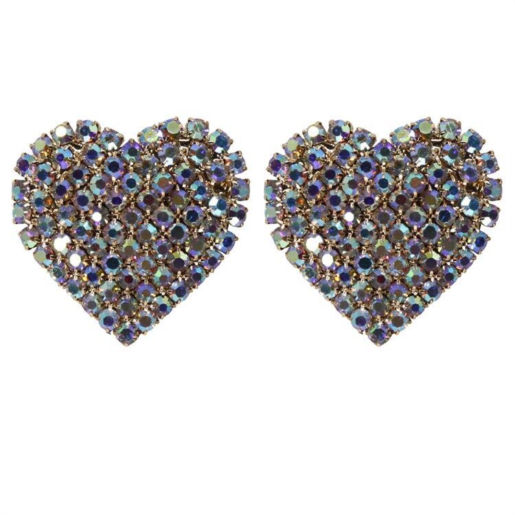 Coloured Crystal Heart Large Clip On Earrings