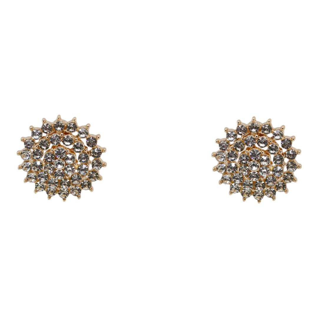 Gold Crystal Round Large Stud Clip On Earrings