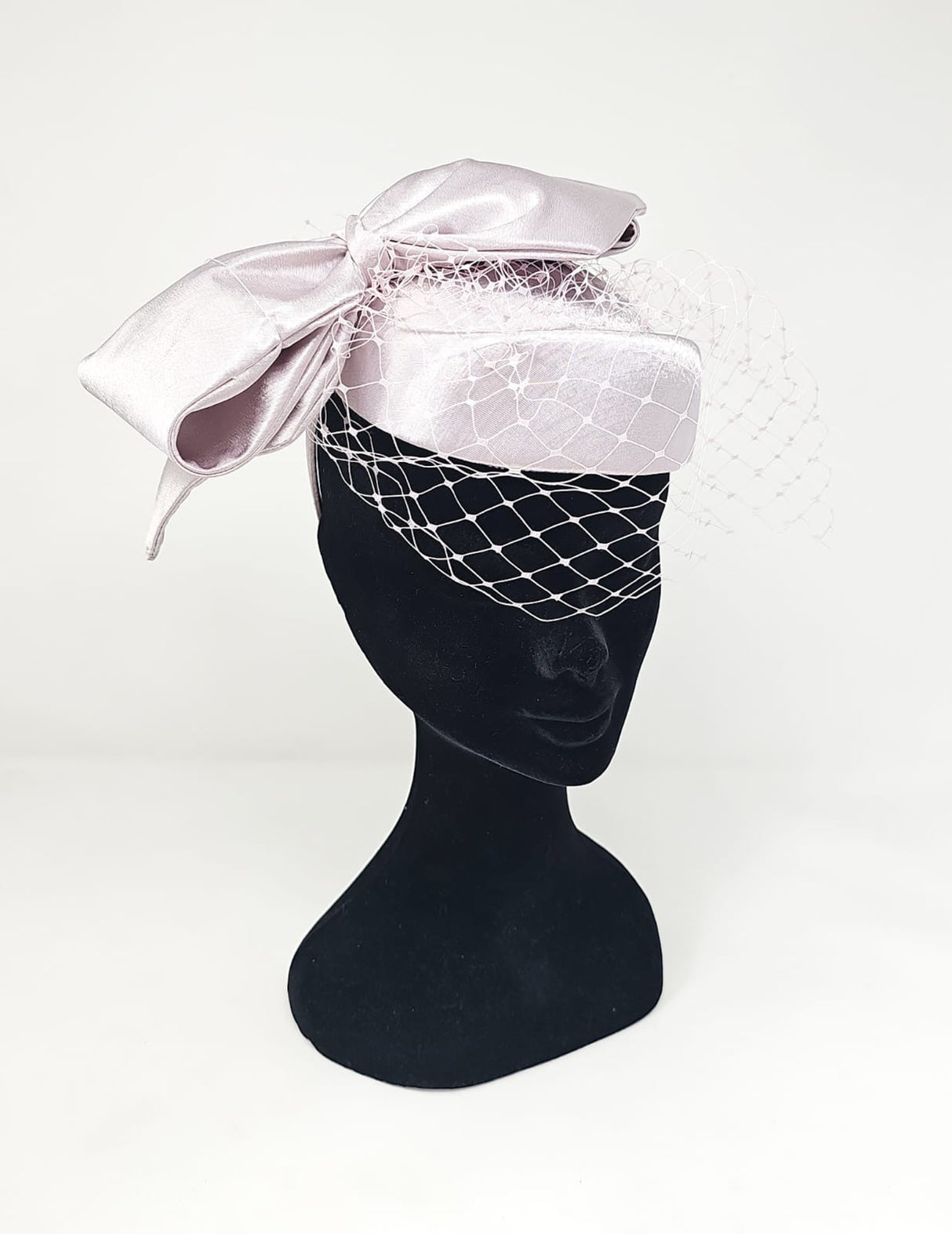 Sorbet Pink Satin Bow Veiled Fascinator