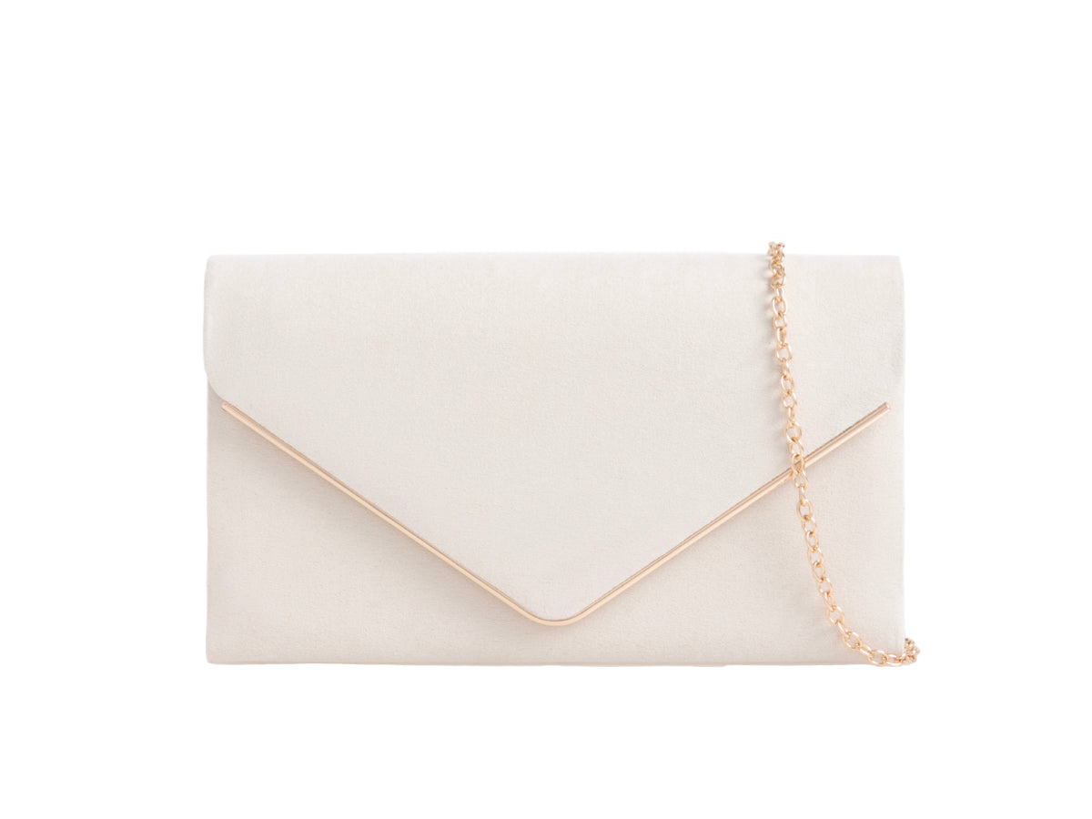 Ivory Faux Suede Box Clutch Bag