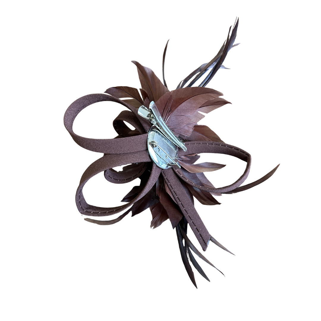 Coffee Brown Feather Looped Hair Clip Fascinator