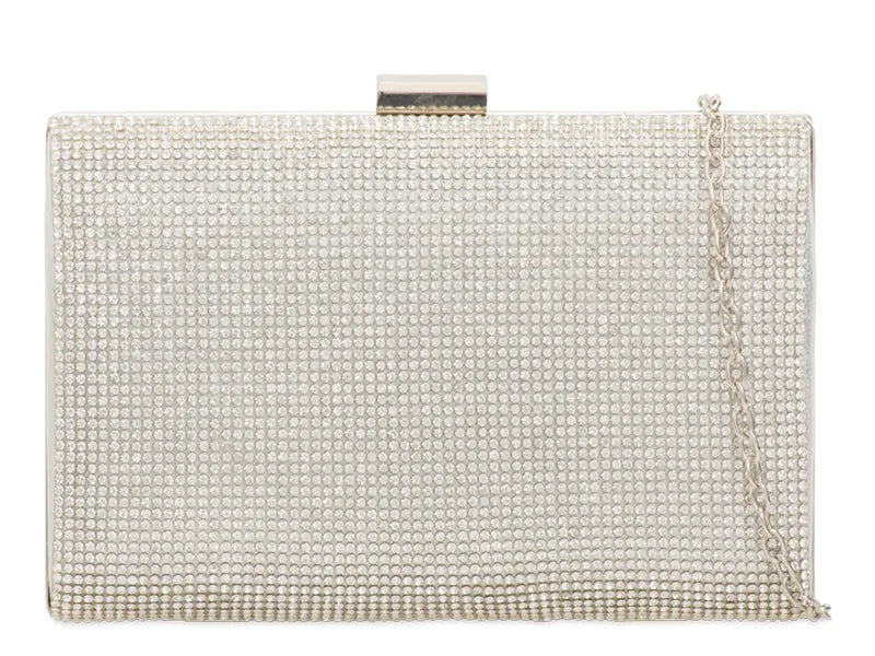 Silver Diamante Embellished Clutch Bag