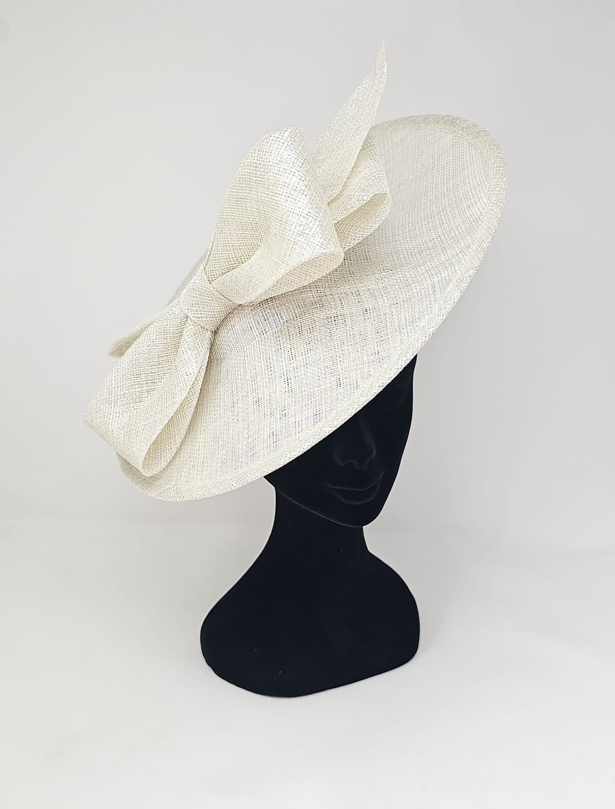 Ivory Silver Bow Adorned Large Disc Fascinator