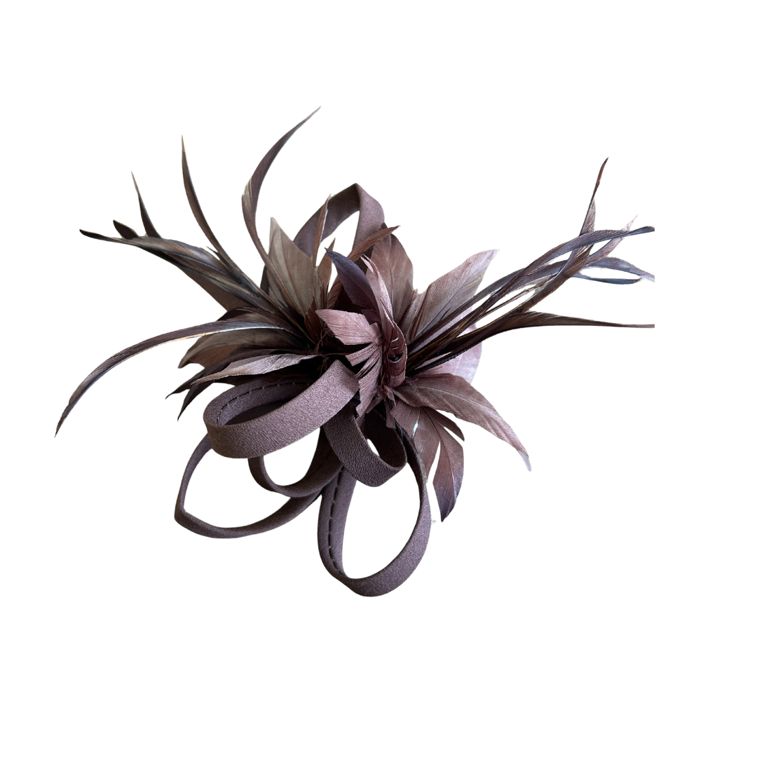 Coffee Brown Feather Looped Hair Clip Fascinator