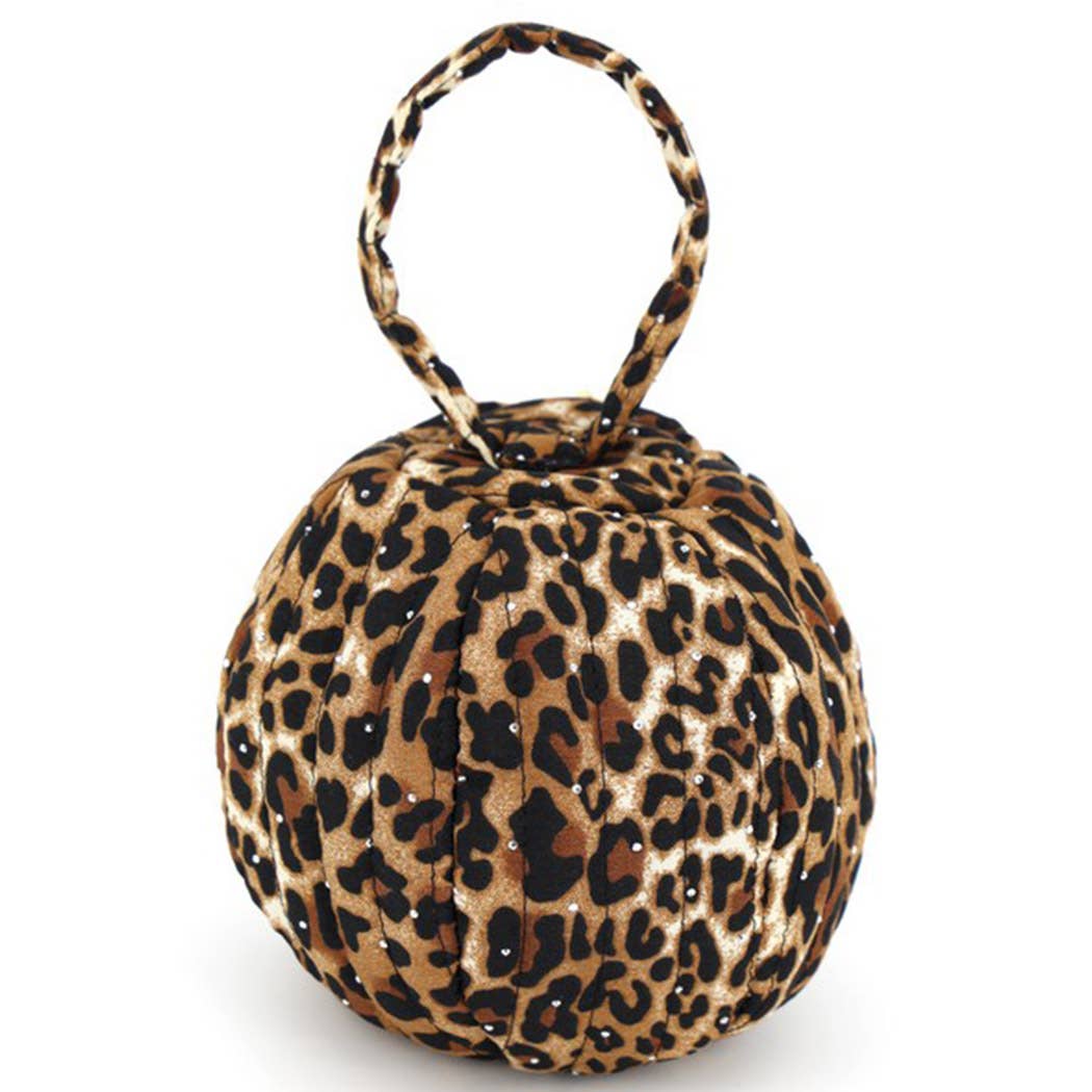 Brown Animal Print Rhinestone Studded Quilted Bag