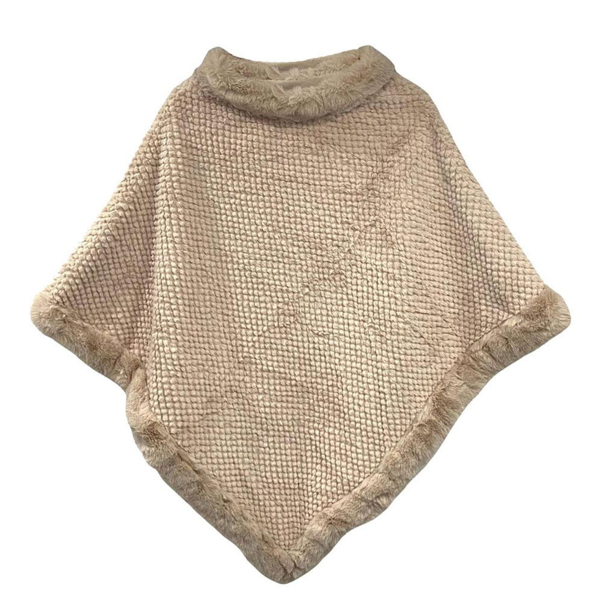 Beige Nude Faux Fur Ruffled Poncho