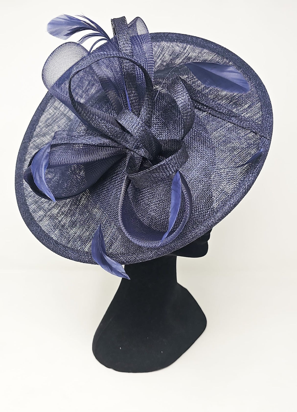 Navy Looped Bow Round Disc Fascinator