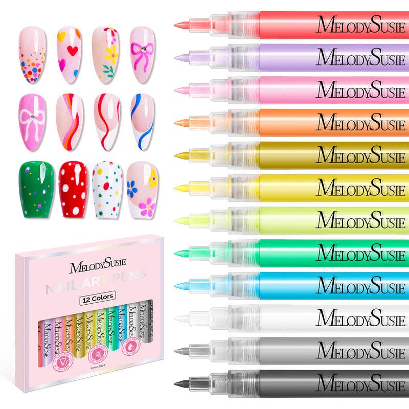 MelodySusie Nail Art Pens Set 12 Colours 0.7mm Tip