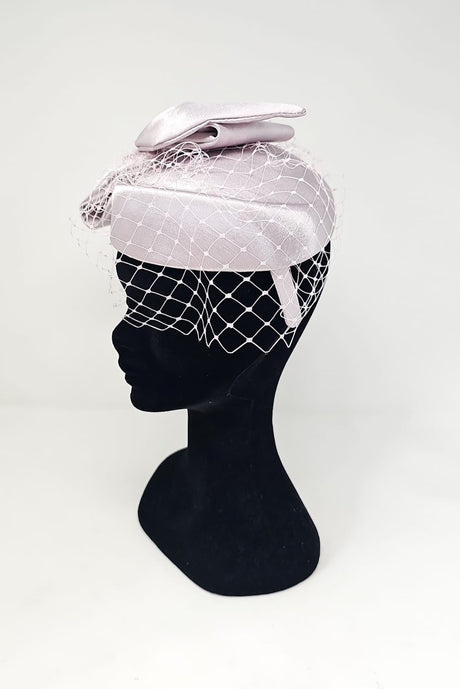 Sorbet Pink Satin Bow Veiled Fascinator