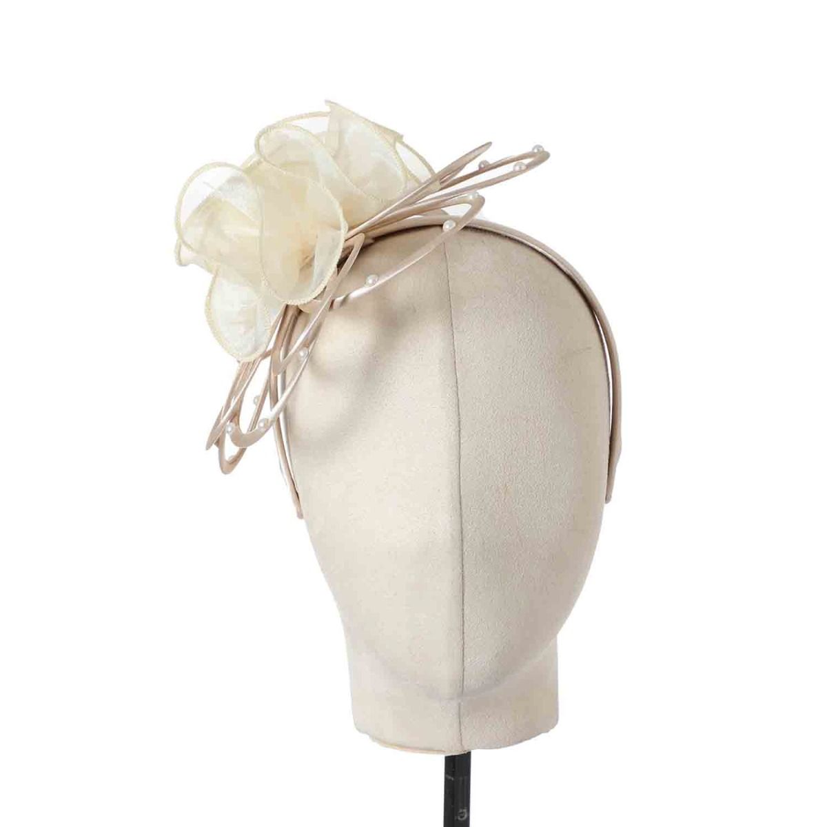 Beige Satin & Pearl Looped Fascinator