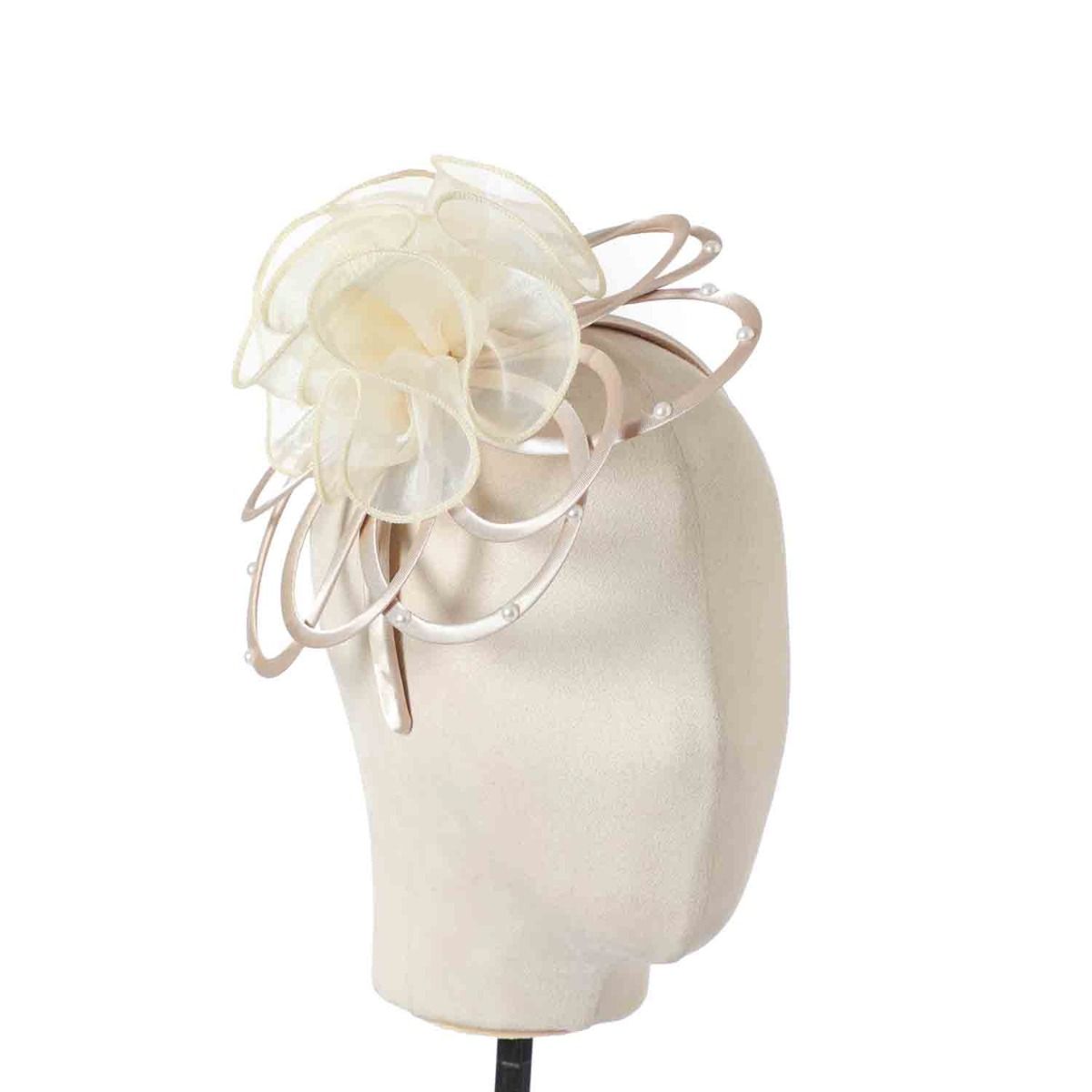 Beige Satin & Pearl Looped Fascinator