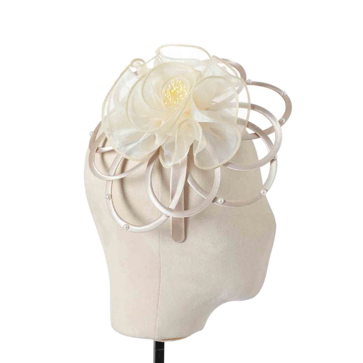 Beige Satin & Pearl Looped Fascinator