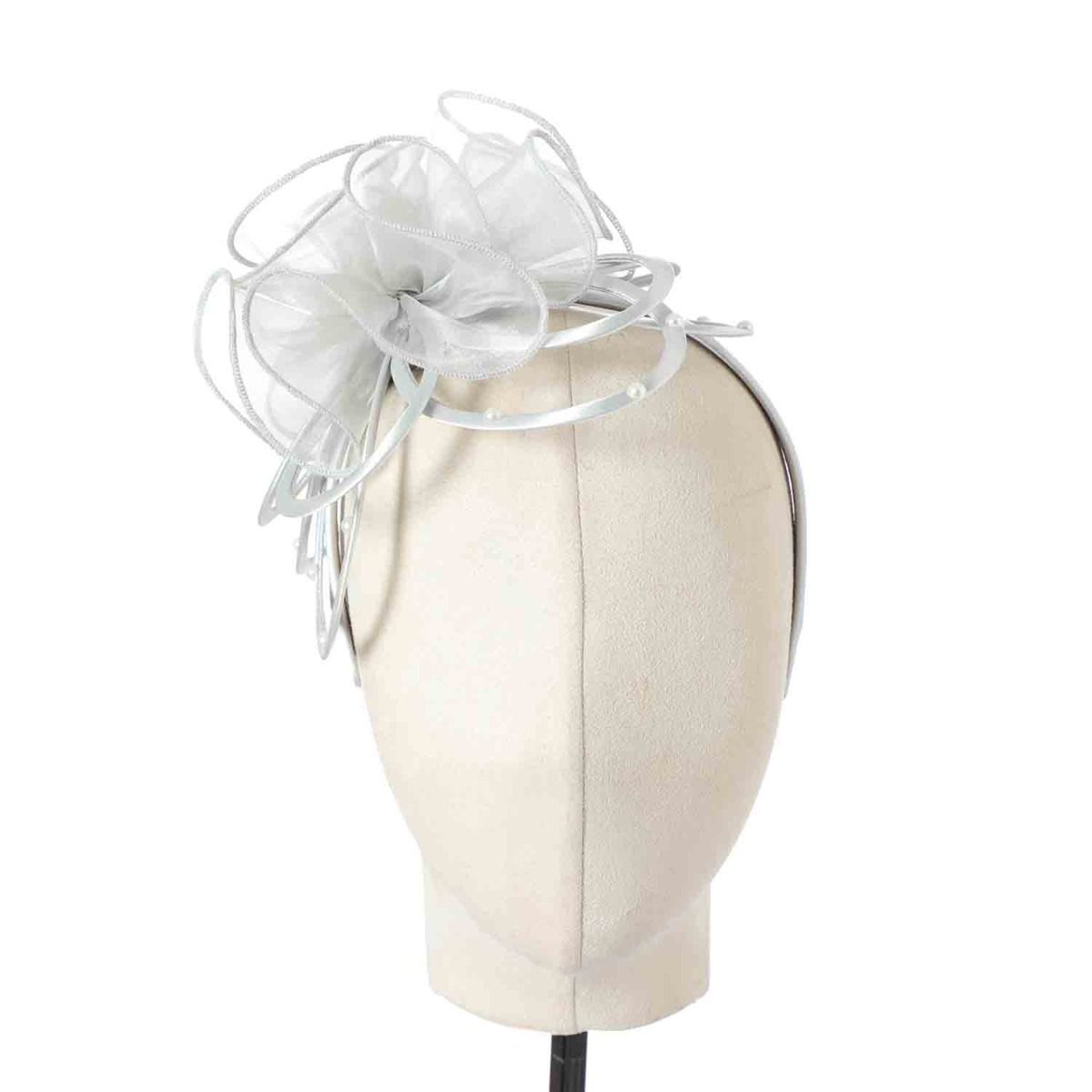 Silver Satin & Pearl Looped Fascinator