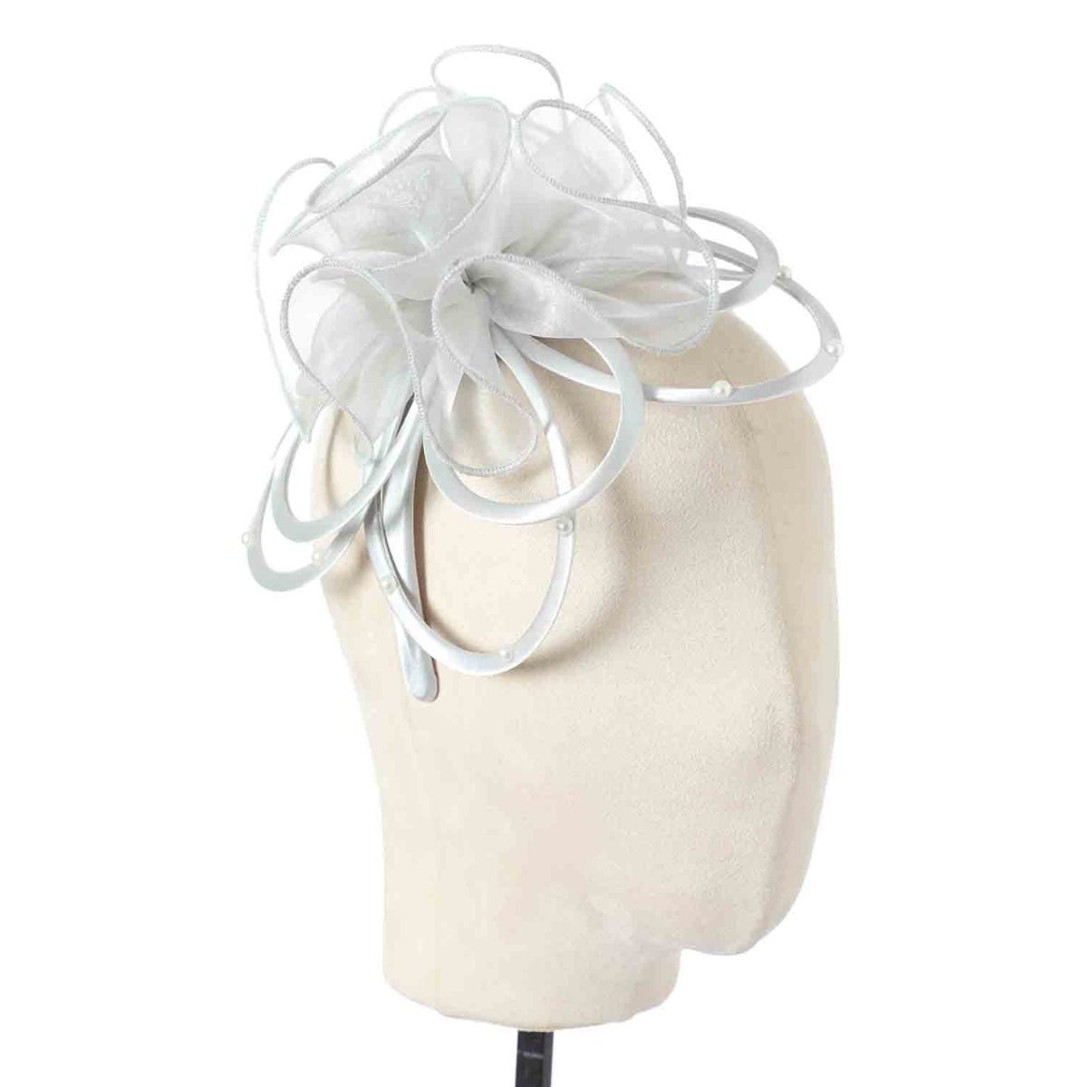 Silver Satin & Pearl Looped Fascinator