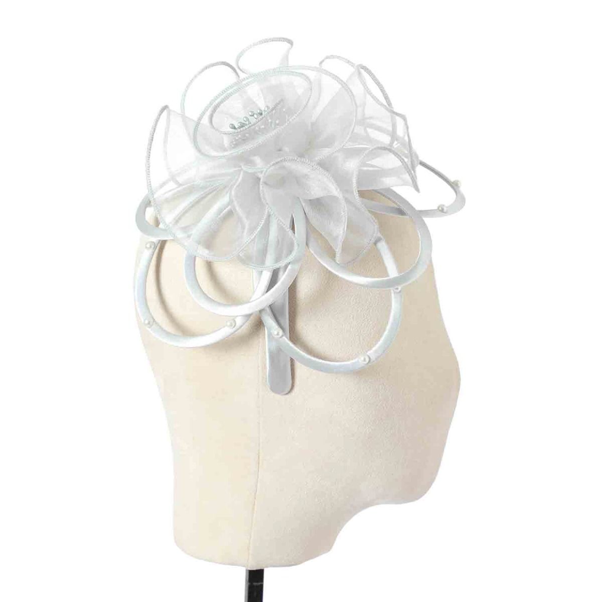 Silver Satin & Pearl Looped Fascinator
