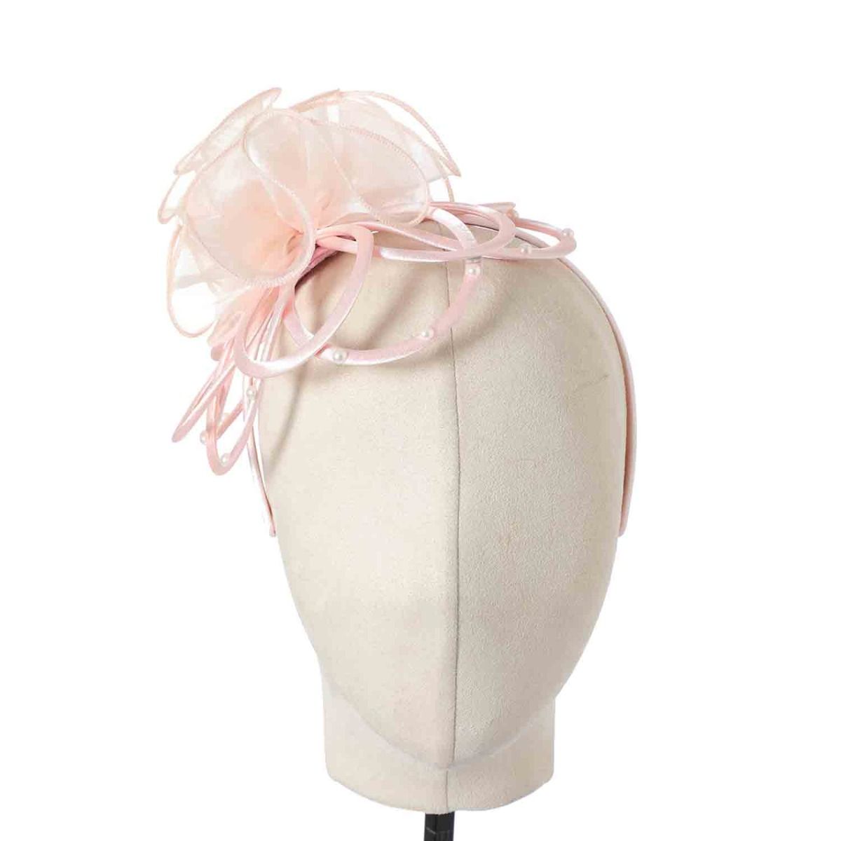 Pink Satin & Pearl Looped Fascinator