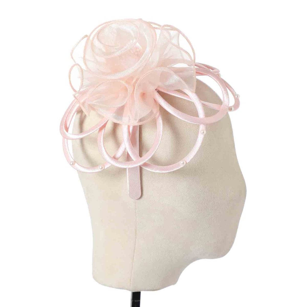 Pink Satin & Pearl Looped Fascinator