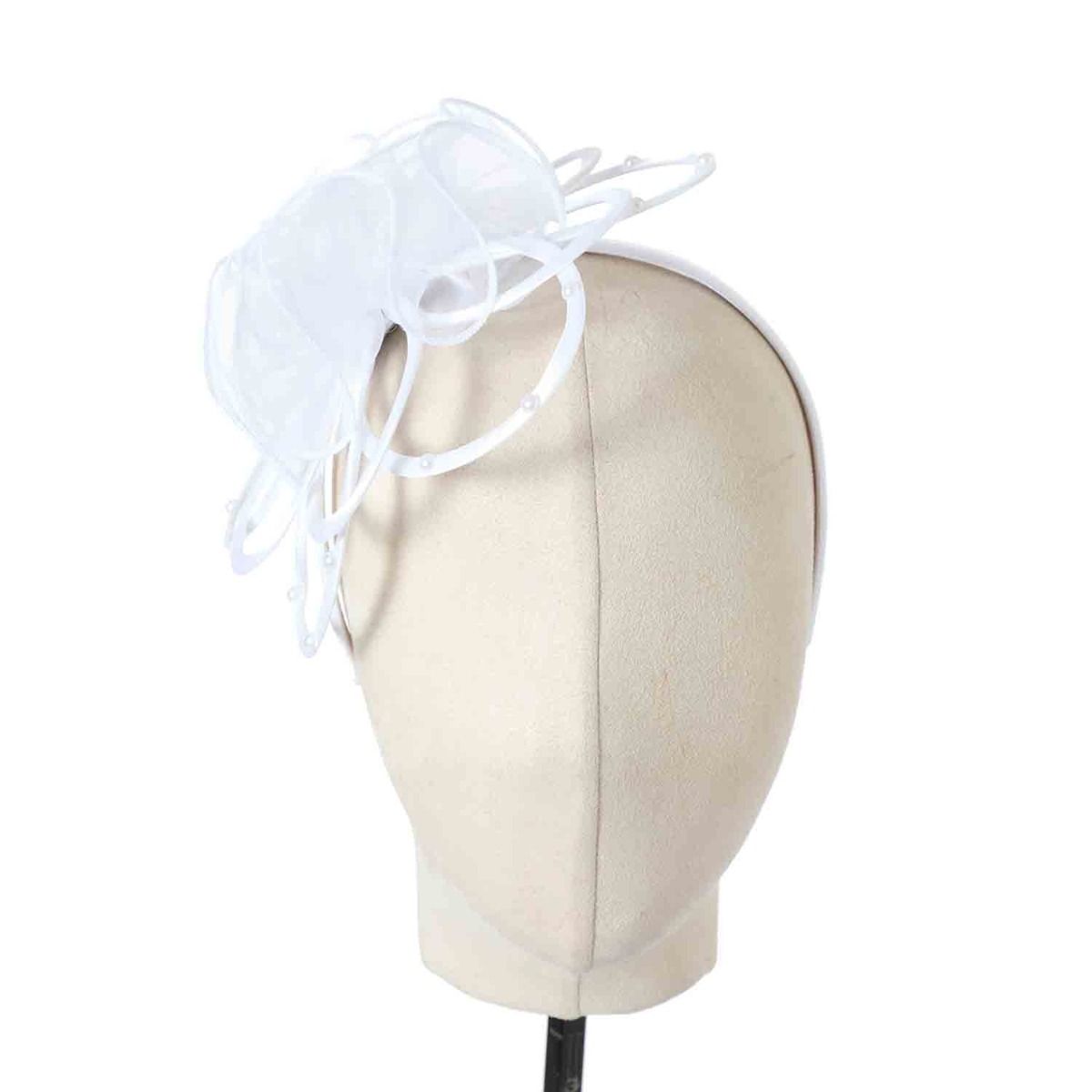 White Satin & Pearl Looped Fascinator