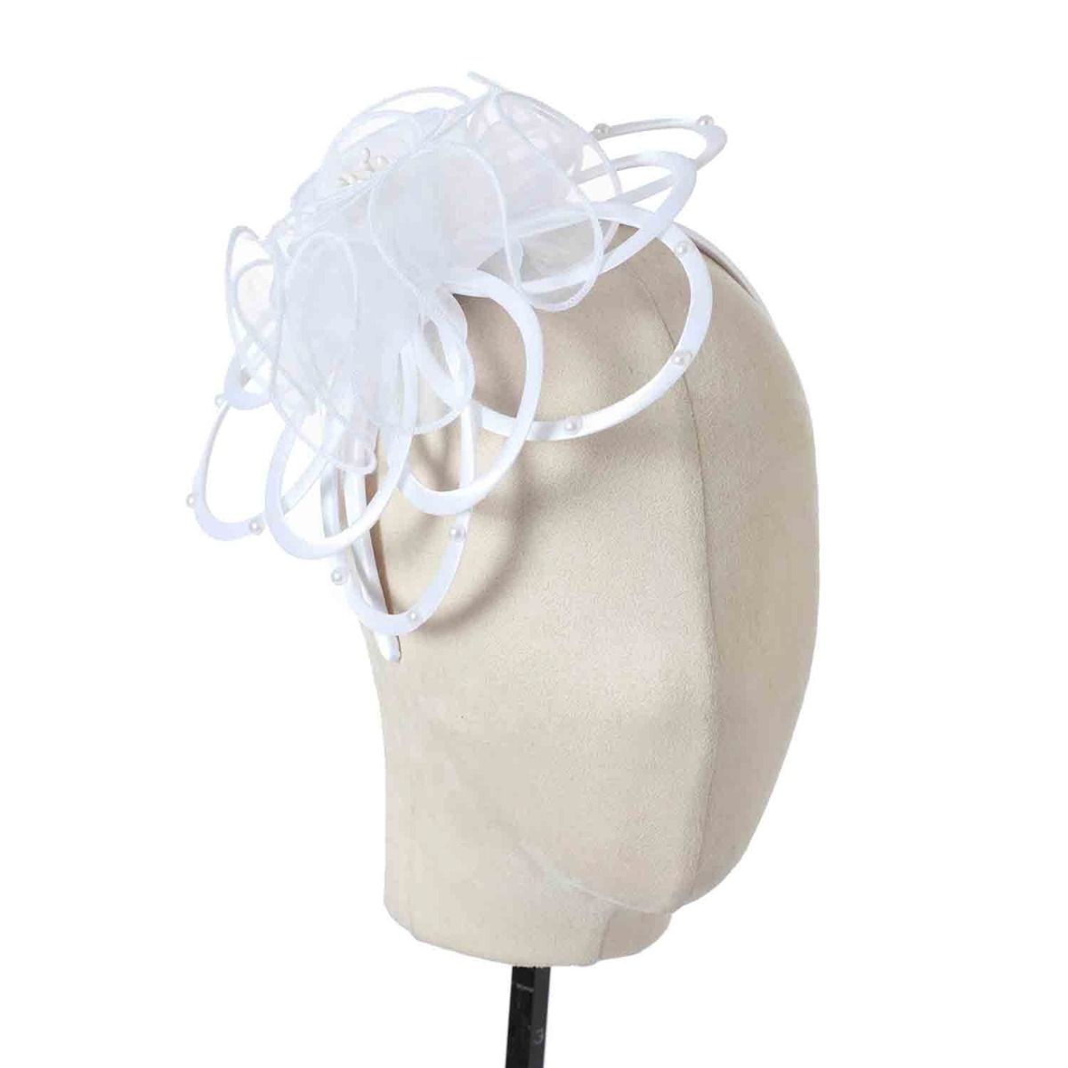 White Satin & Pearl Looped Fascinator