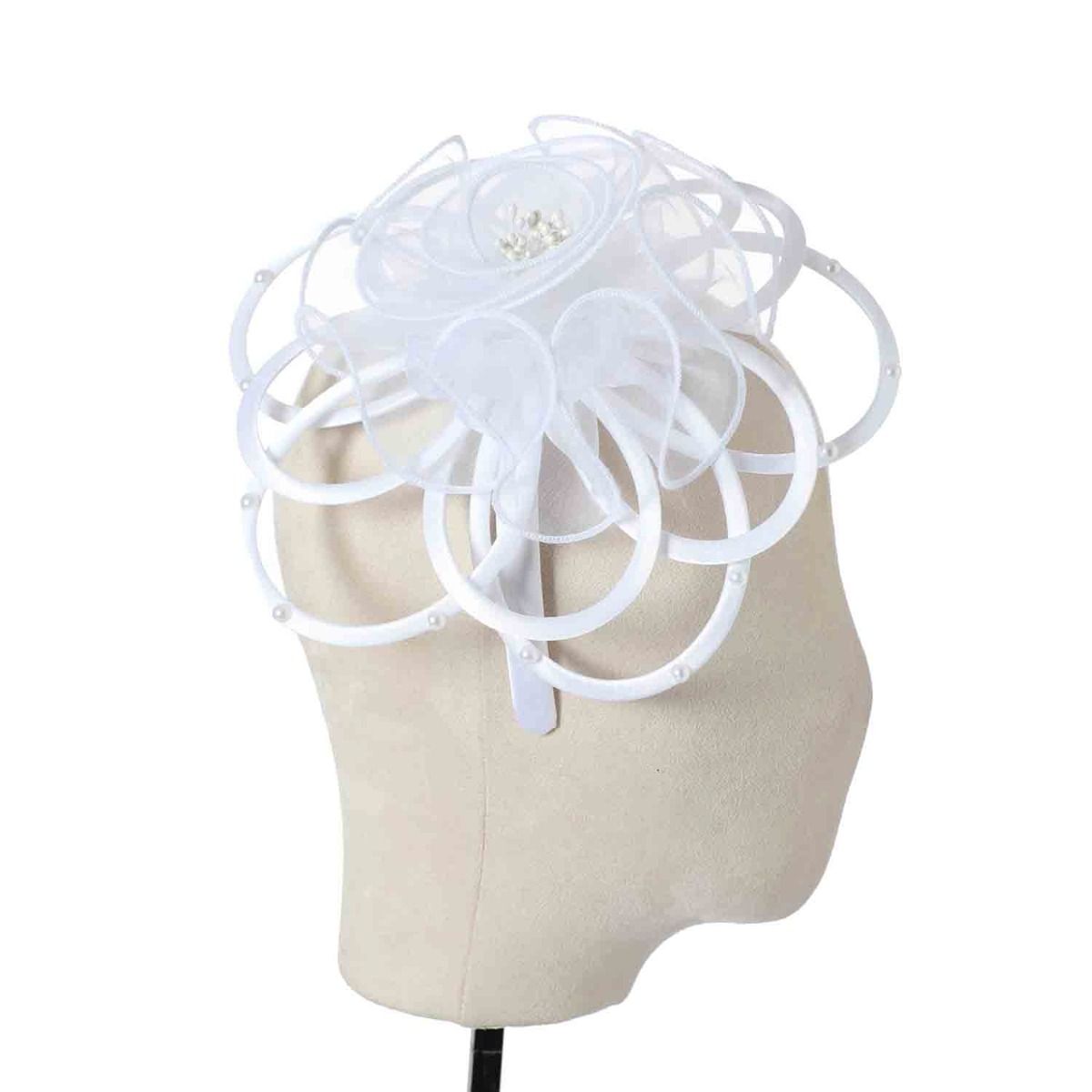 White Satin & Pearl Looped Fascinator