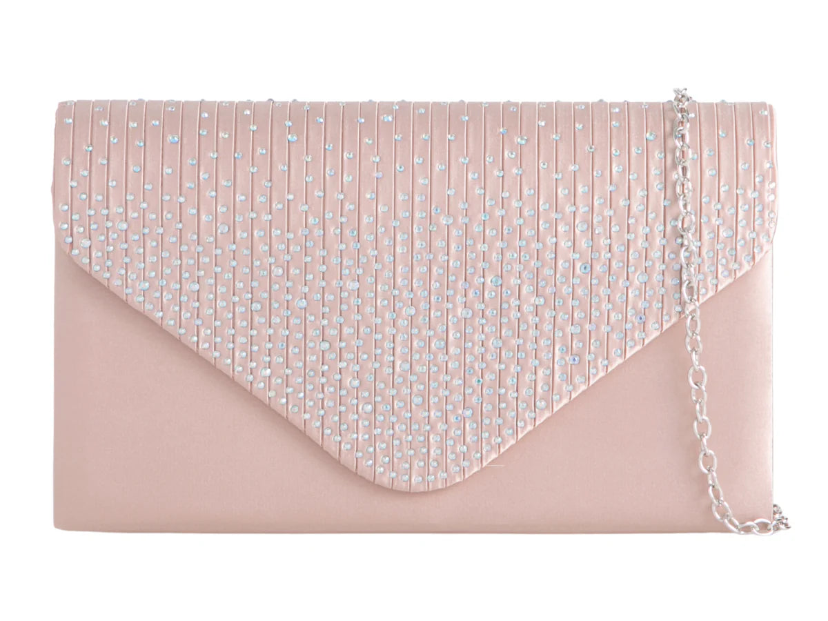 Nude Diamante Overlay Clutch Bag