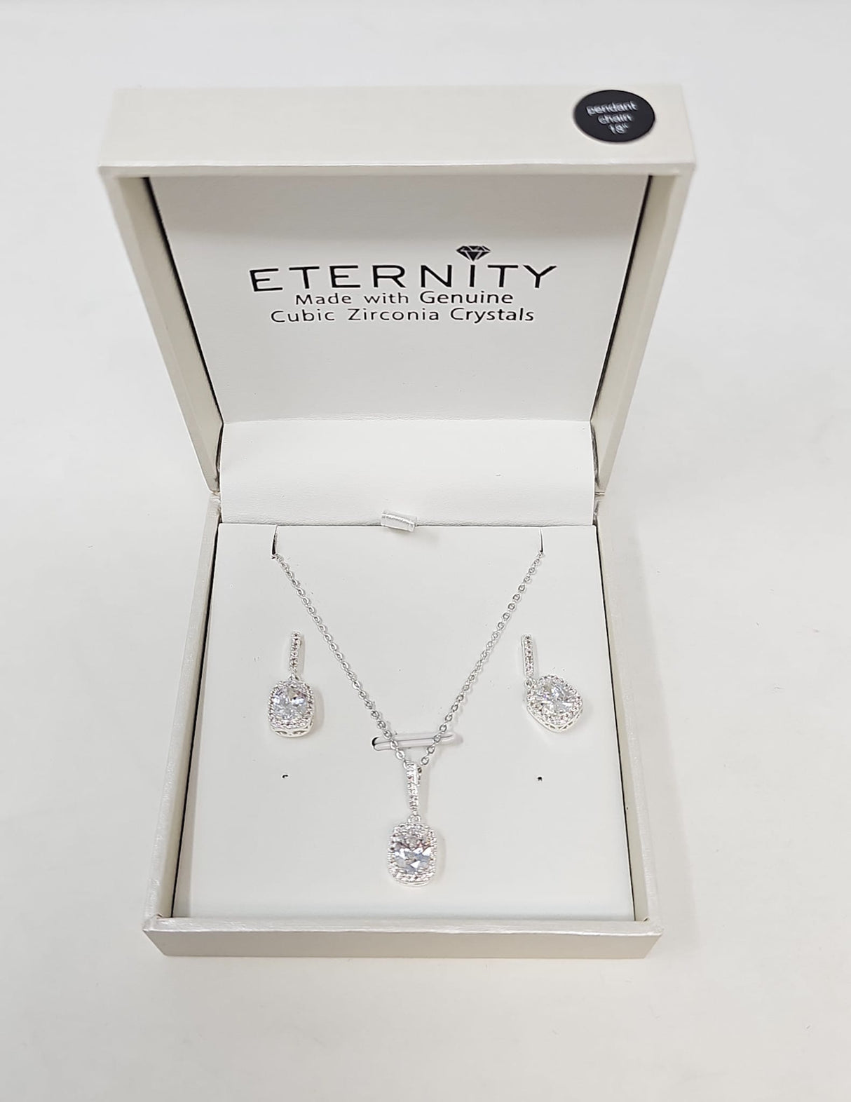 Eternity Cubic Zirconia Silver Square Drop Necklace & Earrings Set