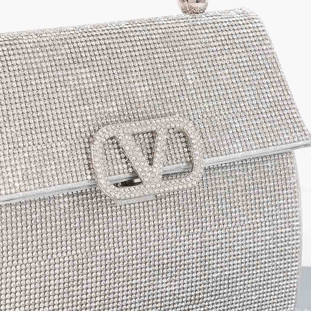 Silver Crystal Rhinestone Adorned Handbag