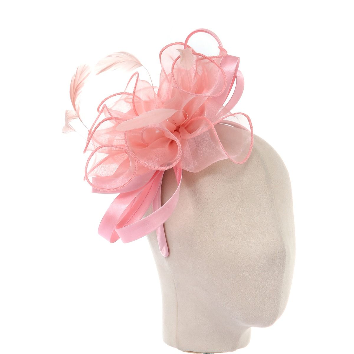 Rose Pink Satin & Pearl Looped Fascinator