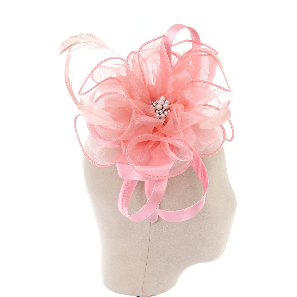 Rose Pink Satin & Pearl Looped Fascinator