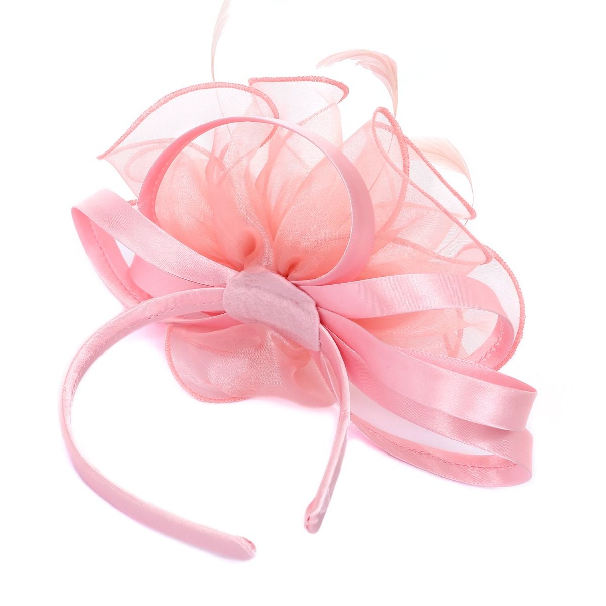 Rose Pink Satin & Pearl Looped Fascinator