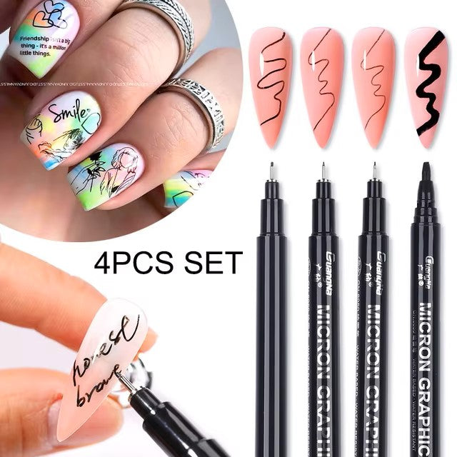Black Micron Graphic Nail Art Pens 4 Pack