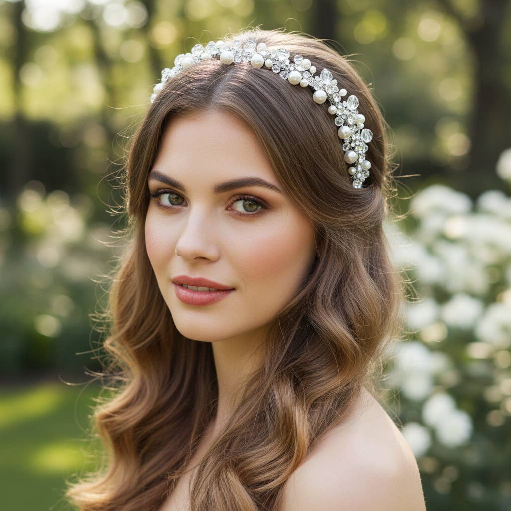 Athena Collection Clear Crystal & Pearl Headband