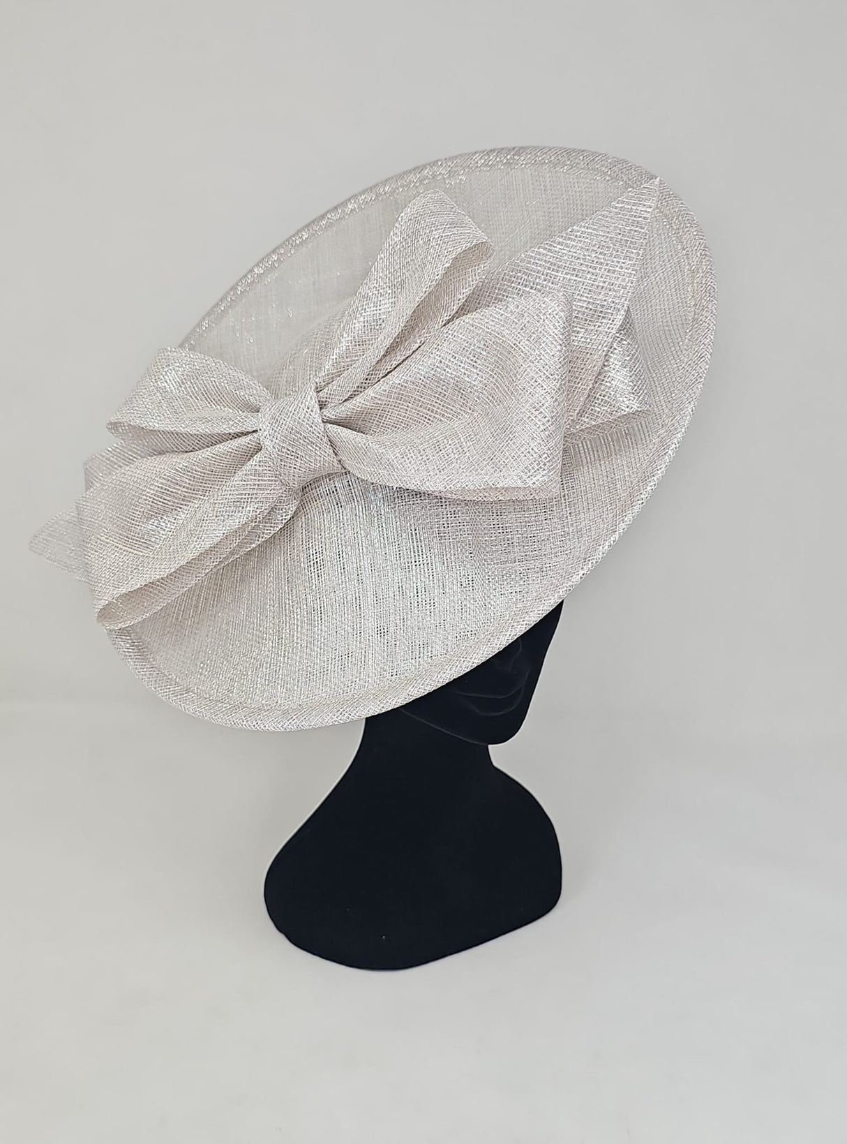 Dove Silver Bow Adorned Large Disc Fascinator