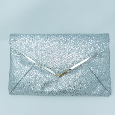 Silver Glitter Envelope Style Clutch Bag