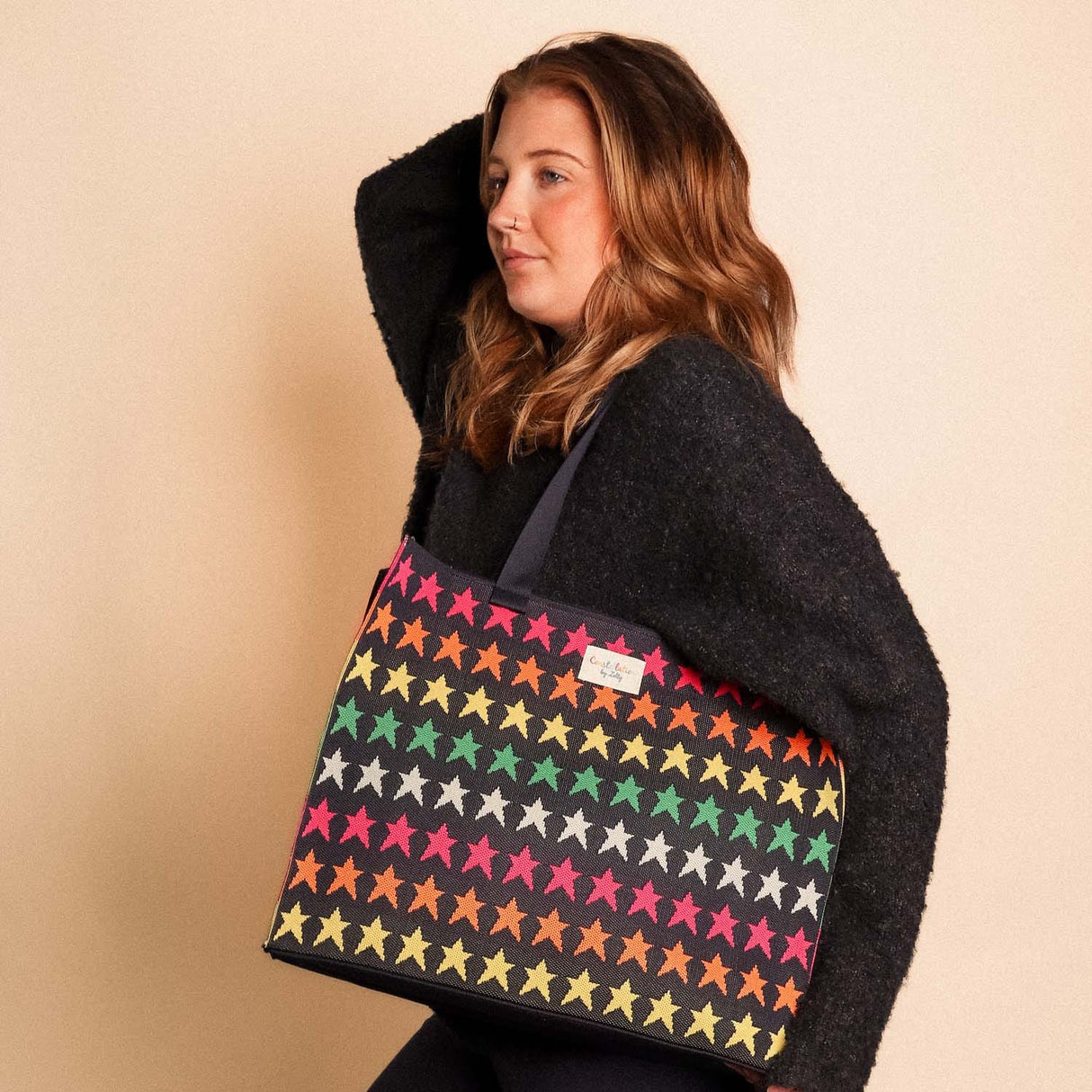 Zelly Woven Navy Stars Large Shopper Bag