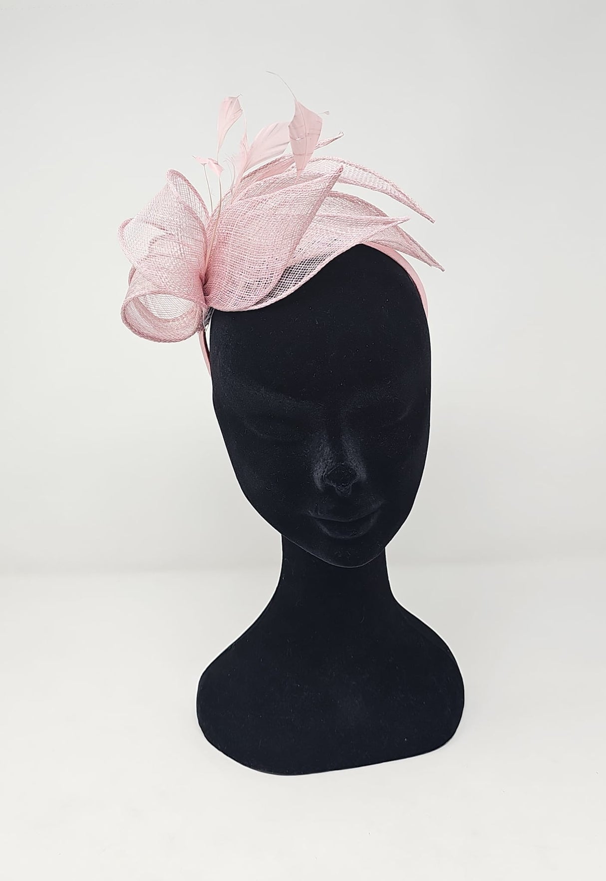 Rose Pink Sinamay Loop & Feather Hairband Fascinator
