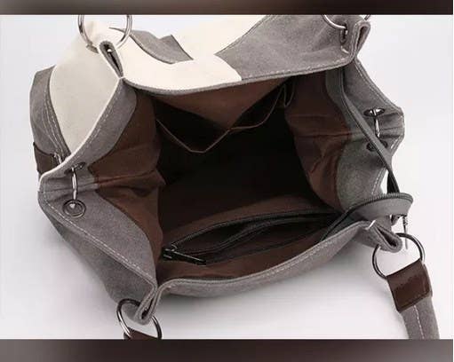 Colour-block Green Canvas Shoulder Bag