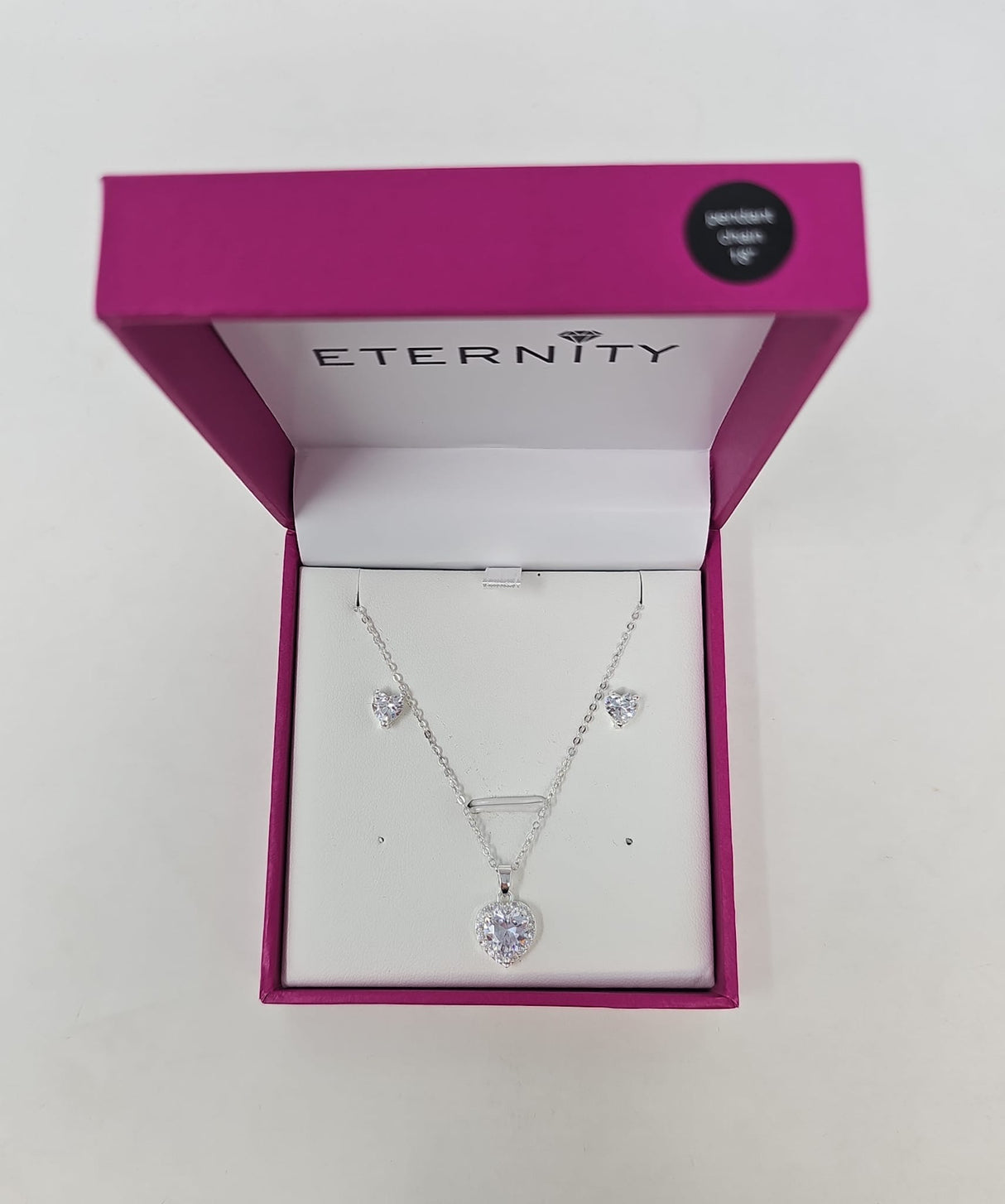 Eternity Cubic Zirconia Silver Heart Necklace & Earrings Set