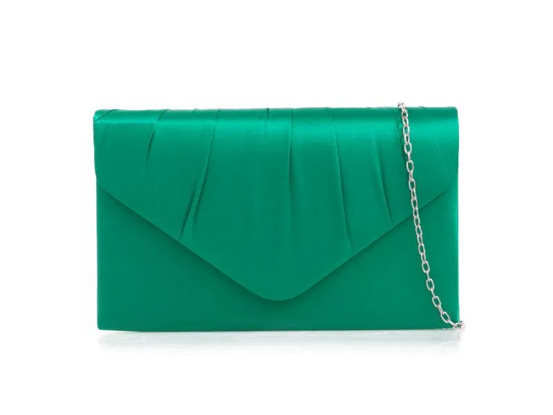 Emerald Green Satin Clutch Bag
