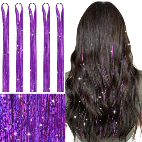 Dream Goddess Synthetic Glitter Hair Tinsel Extension Purple 1 Pack