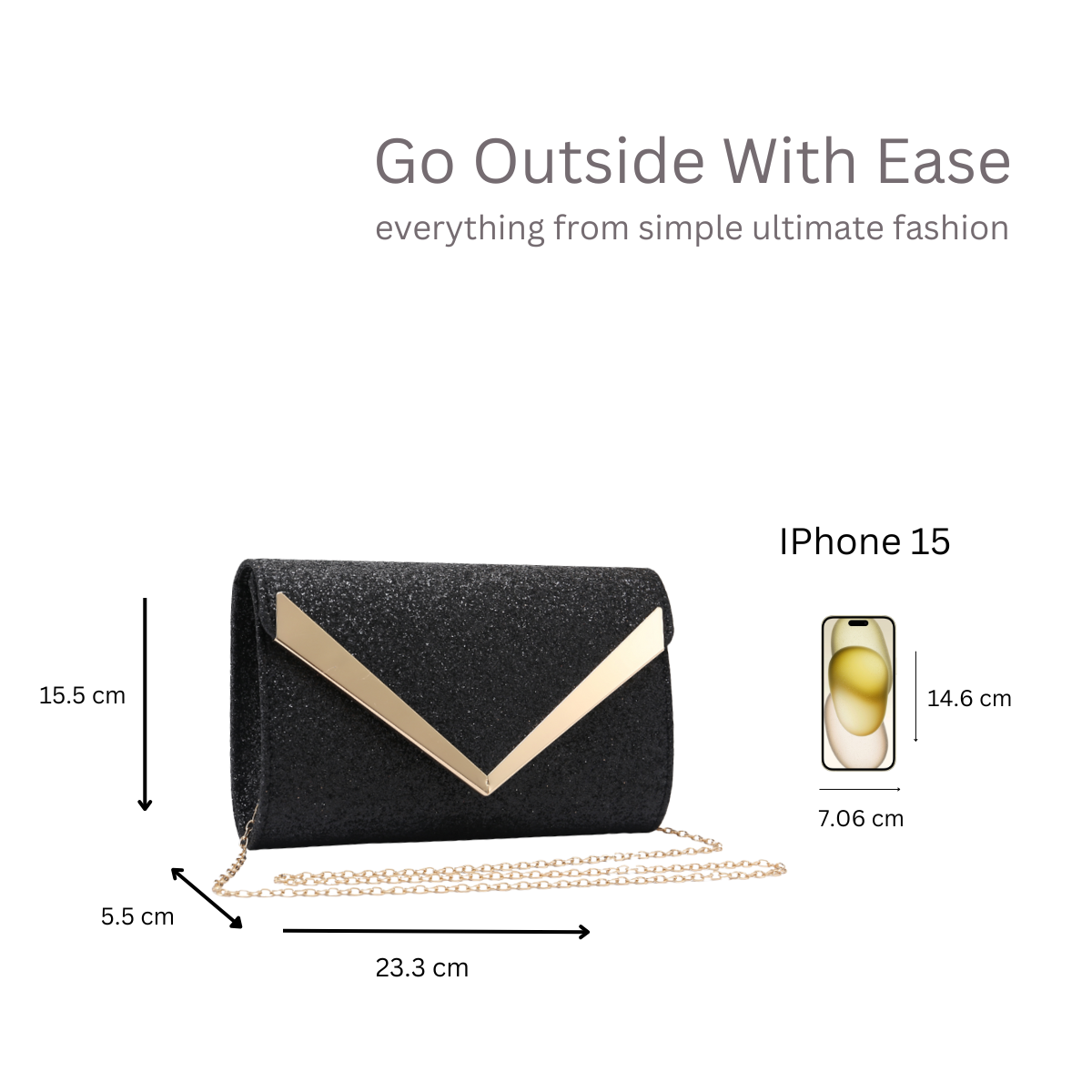 Sparkling Gold Glitter V Evening Clutch Bag