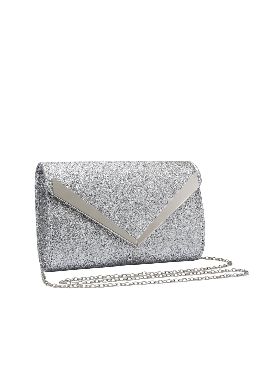 Sparkling Grey Glitter V Evening Clutch Bag