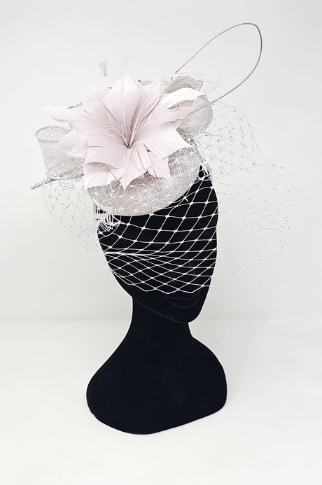 Pearl Silver Veil Net Looped Hairband Fascinator