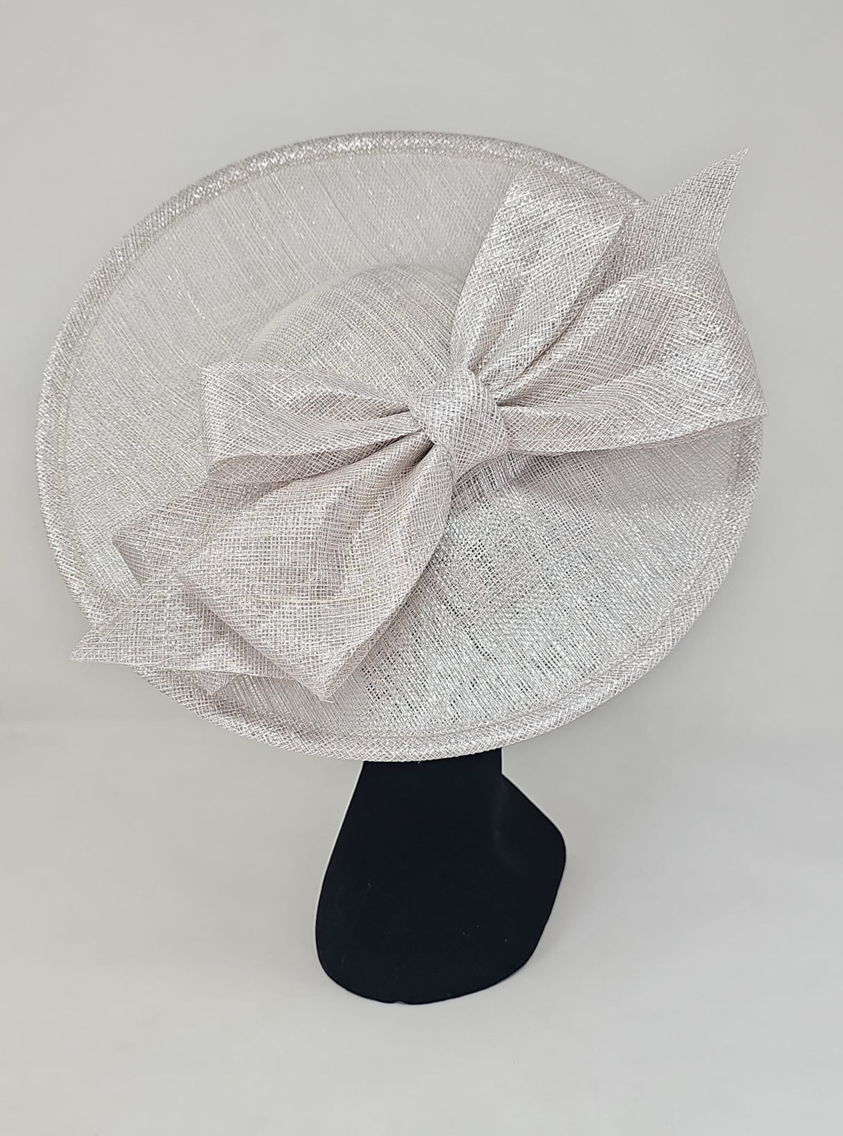 Dove Silver Bow Adorned Large Disc Fascinator