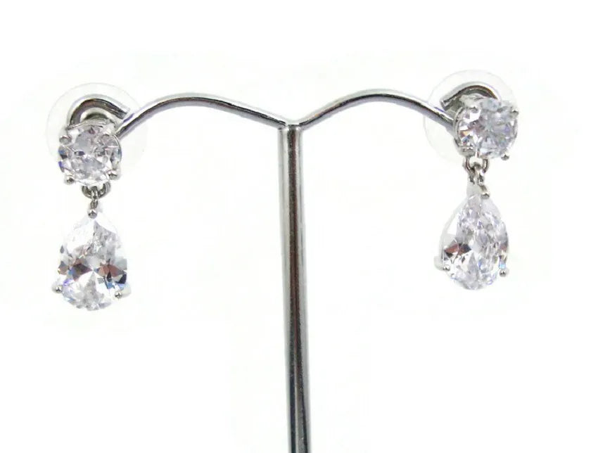 Silver Pear Drop Crystal Diamante Earrings