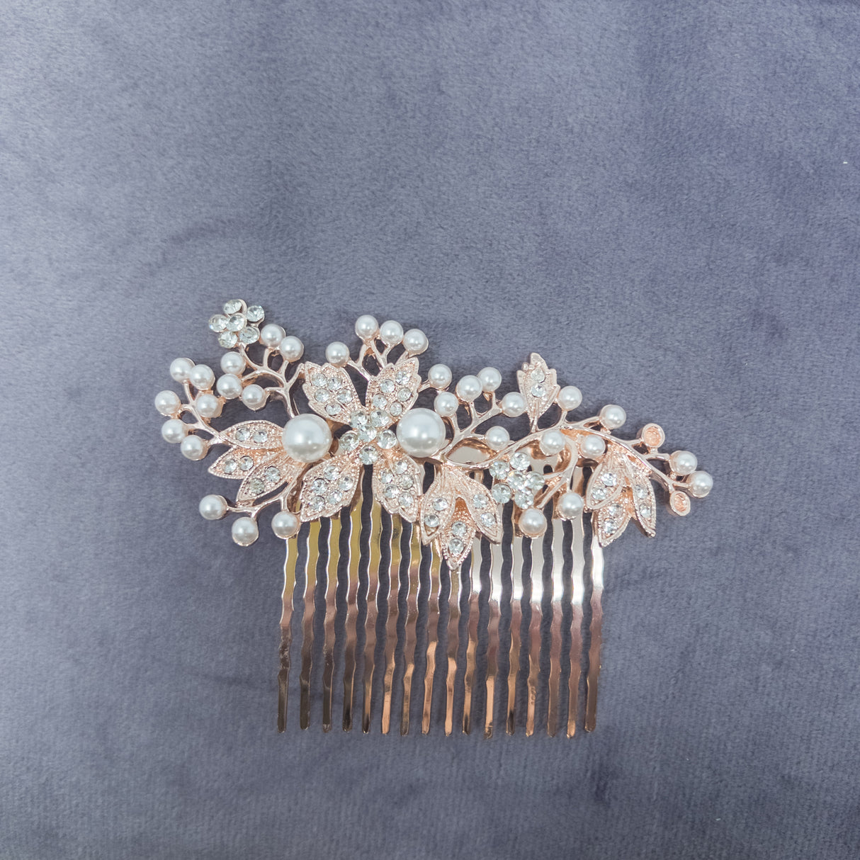 Rose Gold Bridal Pearl & Diamante Hair Comb