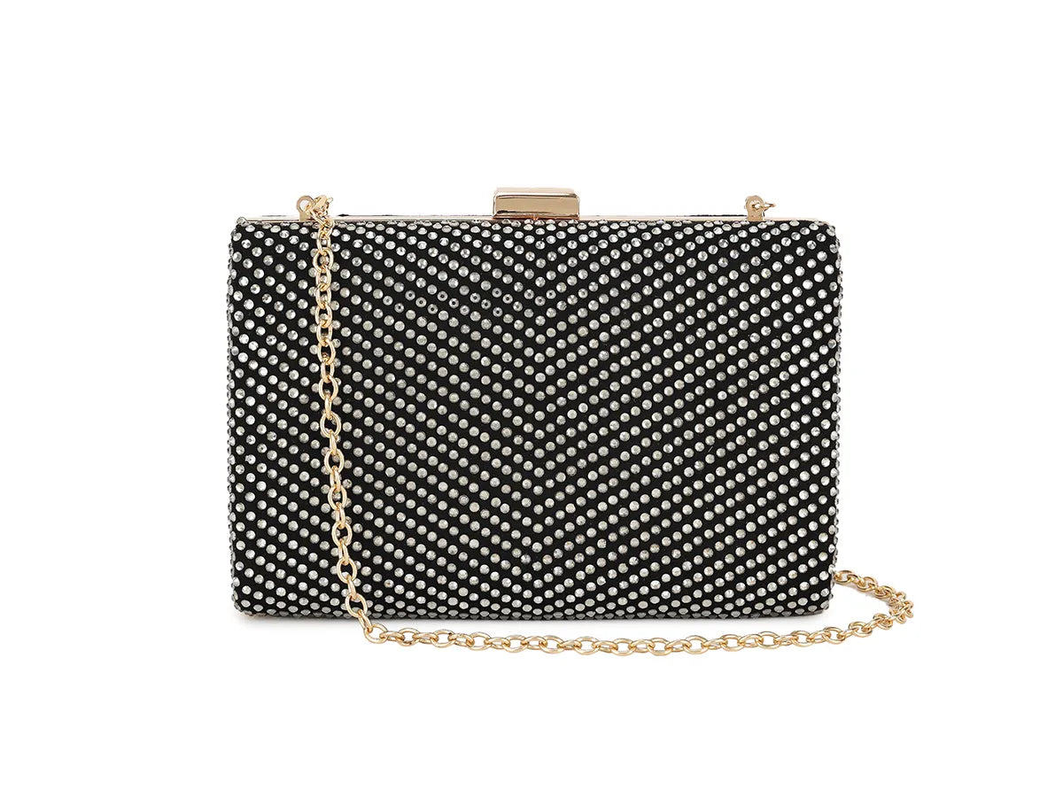 Black Crystal Diamanté Clutch Bag